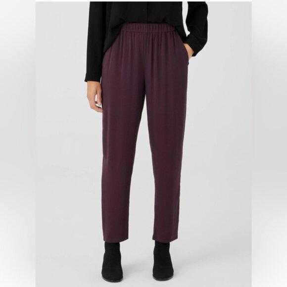 Eileen Fisher Silk Georgette Tapered Pant in Color Cassis - Picture 2 of 8